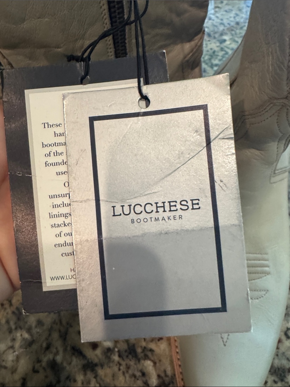 Lucchese Cream Cactus Side Zip Western Leather Ankle Boots